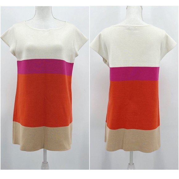 Joan Vass Tops - SOLD Joan Vass Knit Pink Orange Colorblock Stripe Tunic
